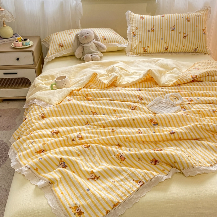 91家纺网 家纺一手货源 找家纺 （总）仟网汇 2026新款云感木棉皱皱纱全棉花边款夏被四件套