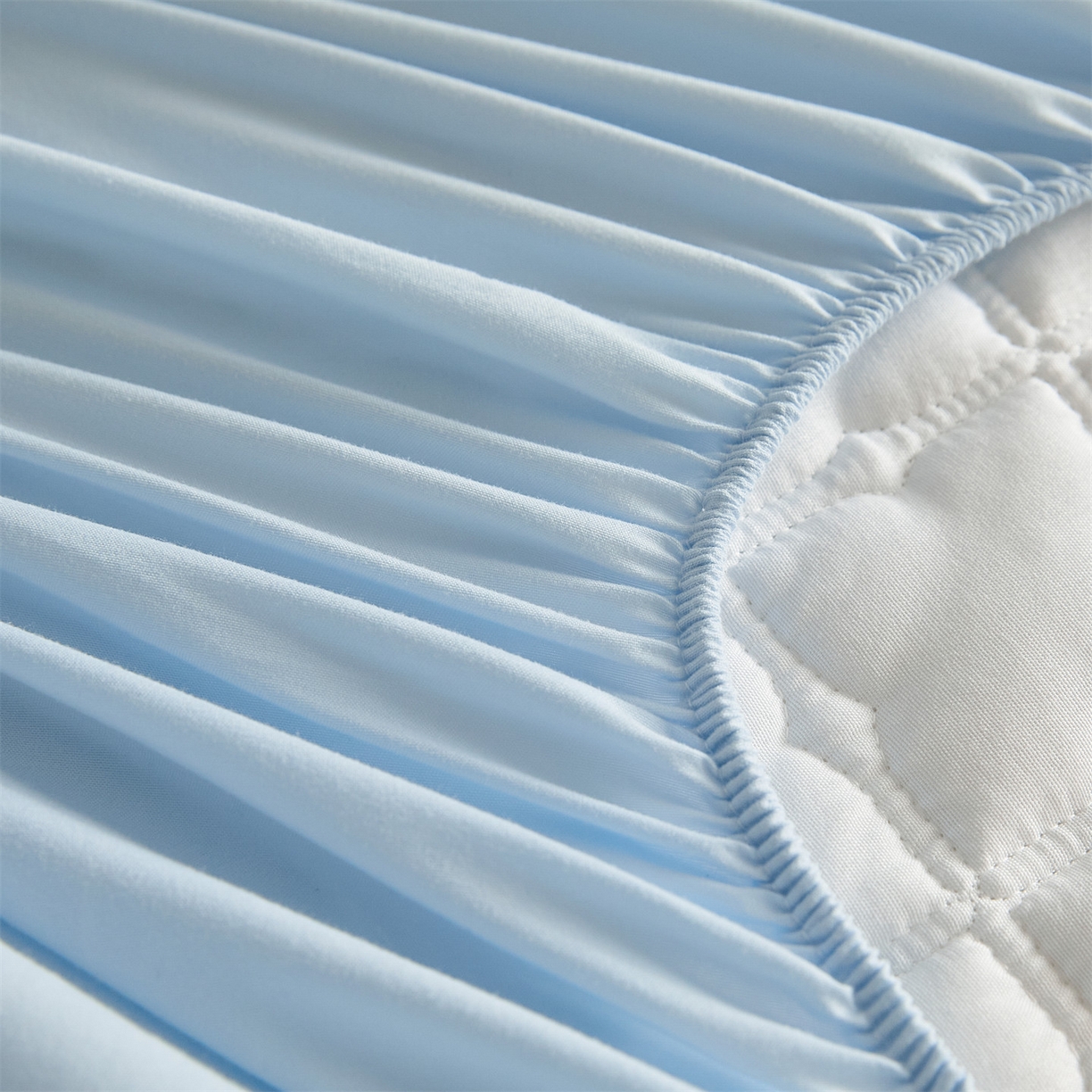 91家纺网 家纺一手货源 找家纺 优眠坊 2026新款夹棉床笠/防水床笠   床笠三件套 格趣-浅蓝-防水款