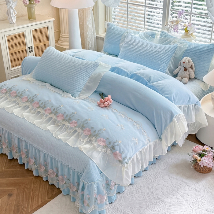 苏米娜家纺SUMINA 2026新款春夏韩版床盖款多功能夏被床盖四件套 花恋系列 花恋-婴儿蓝