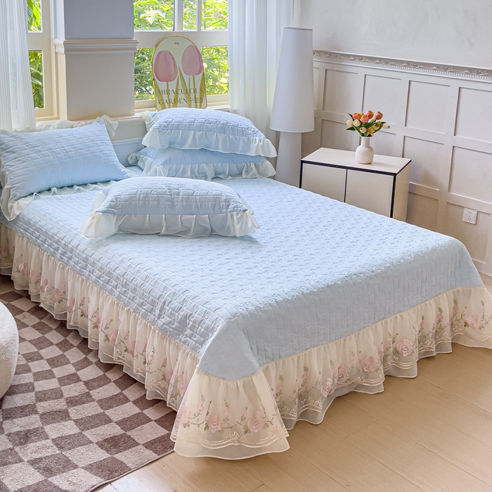 91家纺网 家纺一手货源 找家纺 苏米娜家纺SUMINA 2026新款春夏韩版床盖款多功能夏被床盖四件套 花恋系列 花恋-婴儿蓝