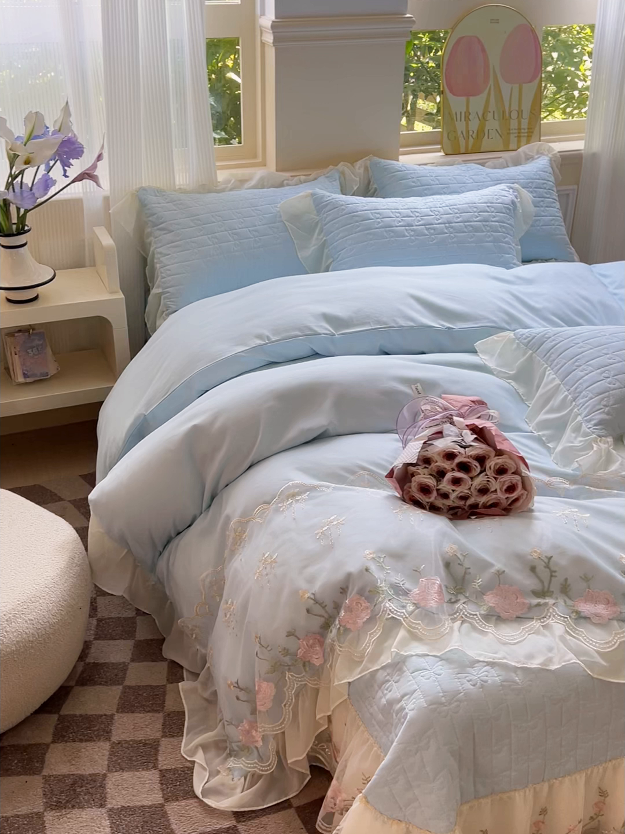 91家纺网 家纺一手货源 找家纺 苏米娜家纺SUMINA 2026新款春夏韩版床盖款多功能夏被床盖四件套 花恋系列 花恋-婴儿蓝