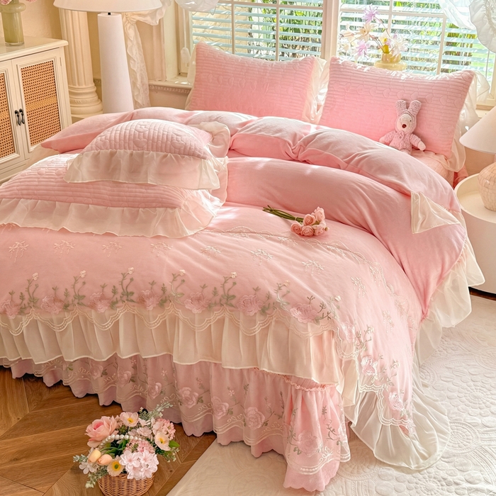 91家纺网 家纺一手货源 找家纺 苏米娜家纺SUMINA 2026新款春夏韩版床盖款多功能夏被床盖四件套 花恋系列 花恋-樱花粉