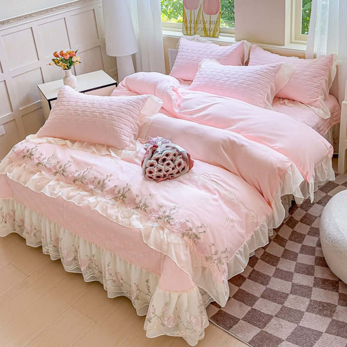 91家纺网 家纺一手货源 找家纺 苏米娜家纺SUMINA 2026新款春夏韩版床盖款多功能夏被床盖四件套 花恋系列 花恋-樱花粉