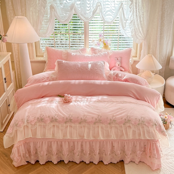 91家纺网 家纺一手货源 找家纺 苏米娜家纺SUMINA 2026新款春夏韩版床盖款多功能夏被床盖四件套 花恋系列 花恋-樱花粉