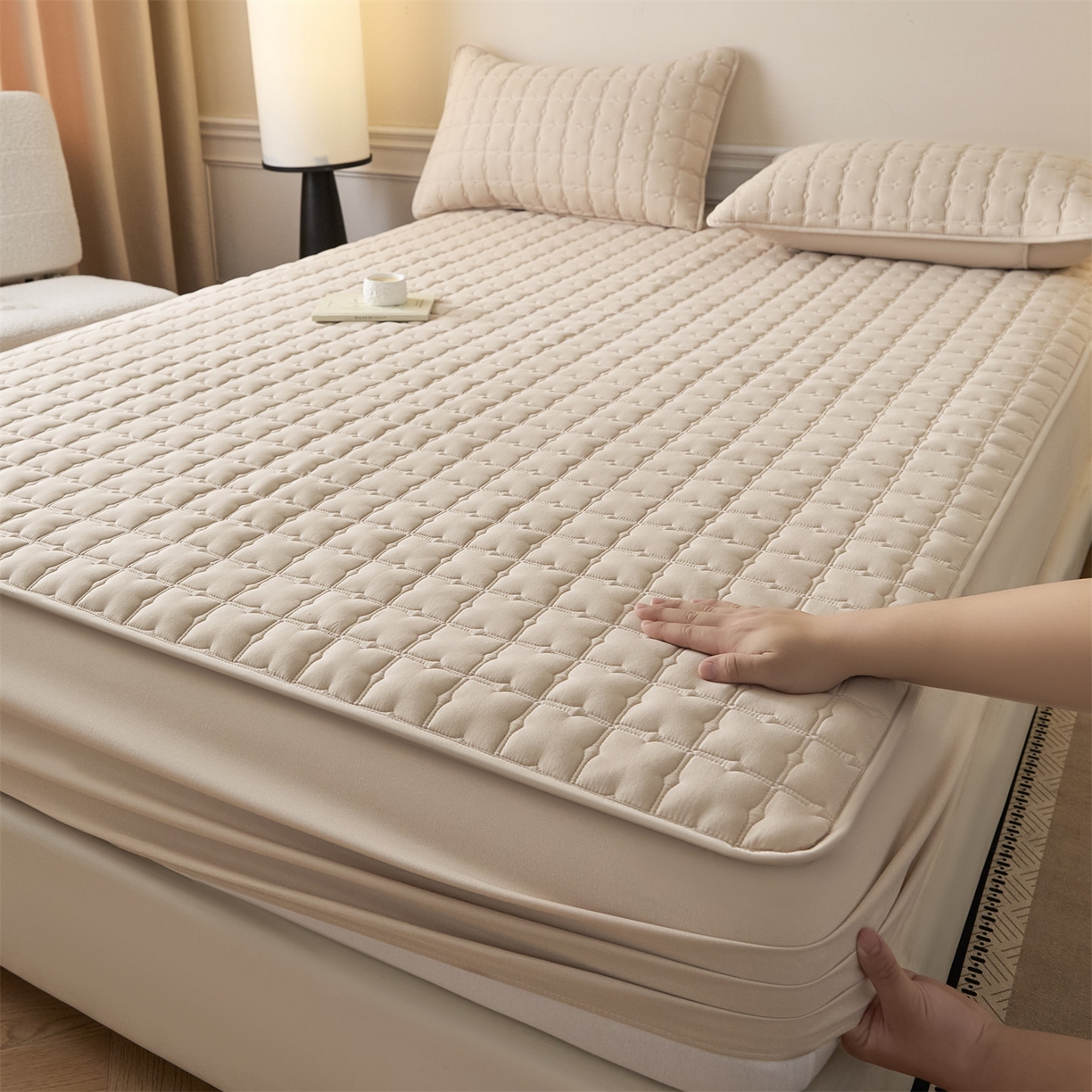 优眠坊 2026新款夹棉床笠/防水床笠   床笠三件套 格趣-卡其-不防水款