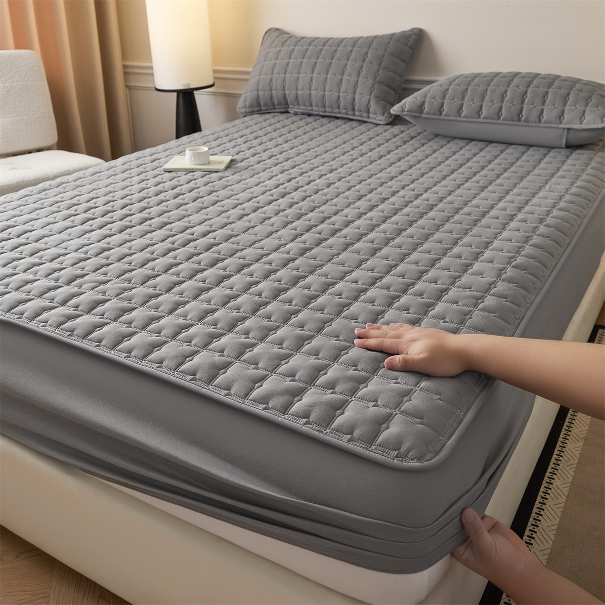 优眠坊 2026新款夹棉床笠/防水床笠   床笠三件套 格趣-深灰-不防水款