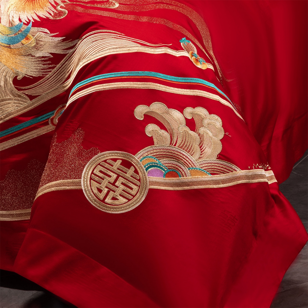 91家纺网 家纺一手货源 找家纺 （总）美娘阁 2026新款长绒棉全棉贡缎提花款新中式古典韵味精美刺绣婚庆套件 2