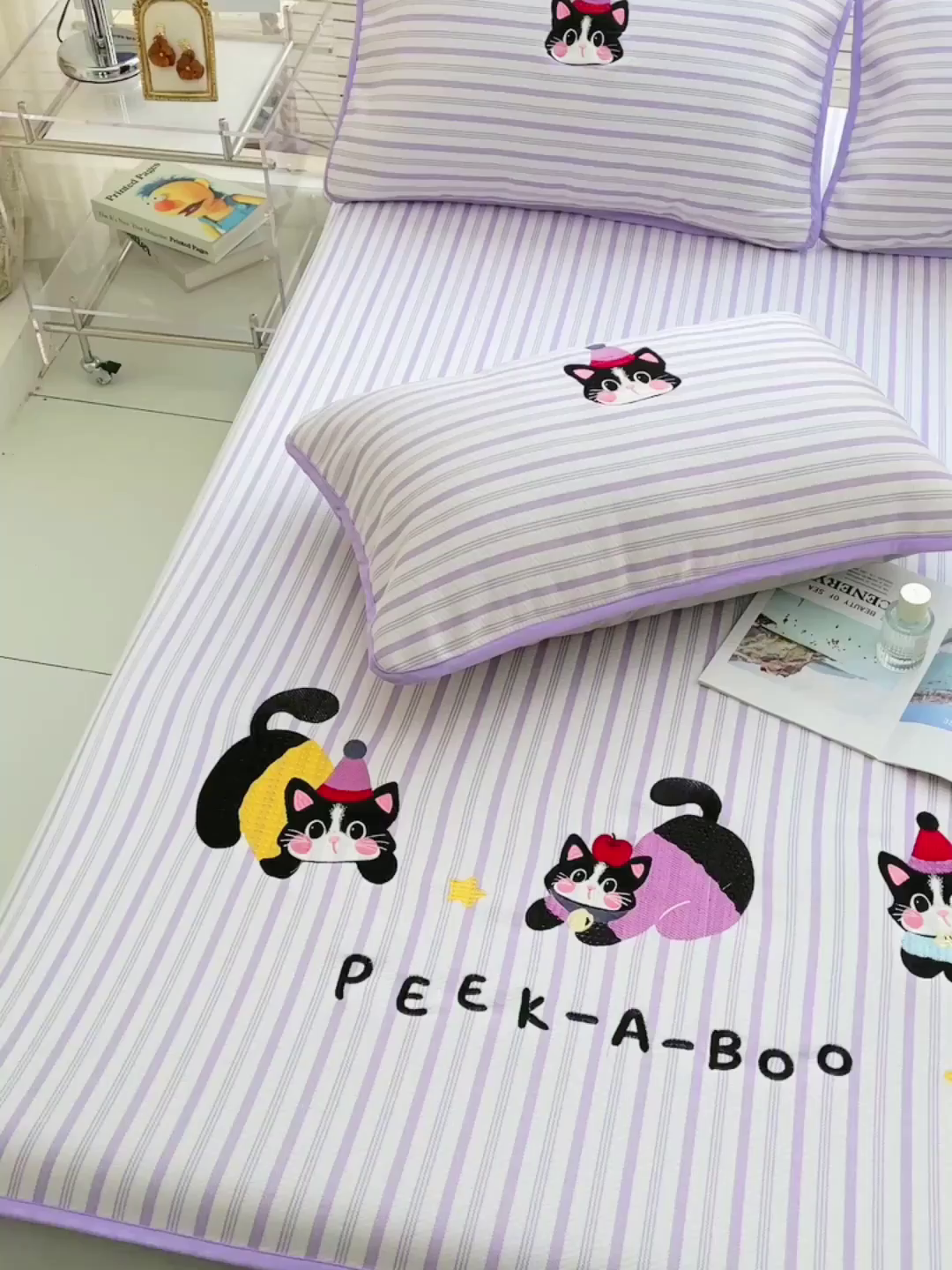 91家纺网 家纺一手货源 找家纺 （总）炫拼家纺 2026新款A类凉豆豆提花条纹卡通刺绣床笠席