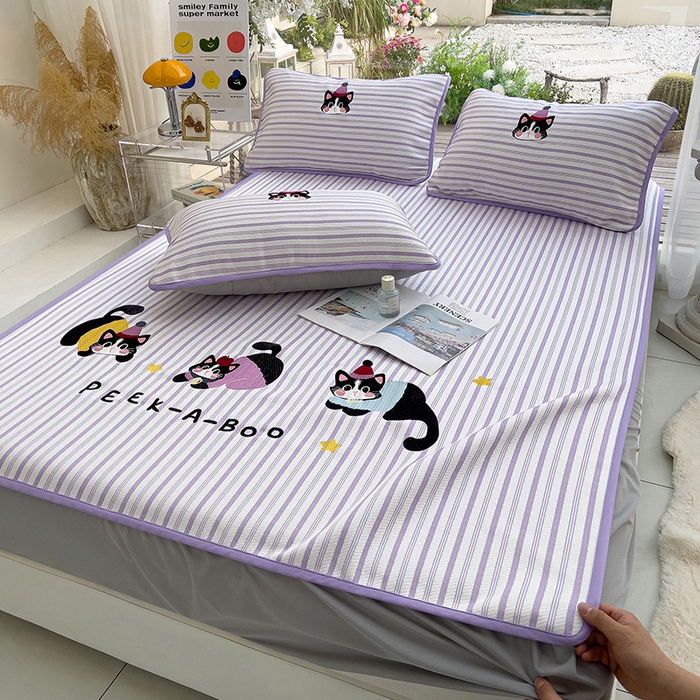 91家纺网 家纺一手货源 找家纺 （总）炫拼家纺 2026新款A类凉豆豆提花条纹卡通刺绣床笠席