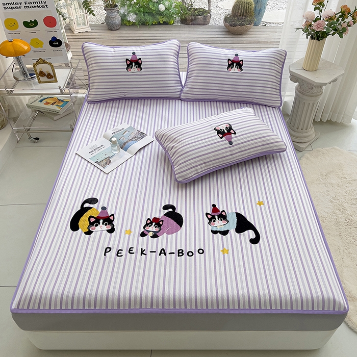 91家纺网 家纺一手货源 找家纺 （总）炫拼家纺 2026新款A类凉豆豆提花条纹卡通刺绣床笠席