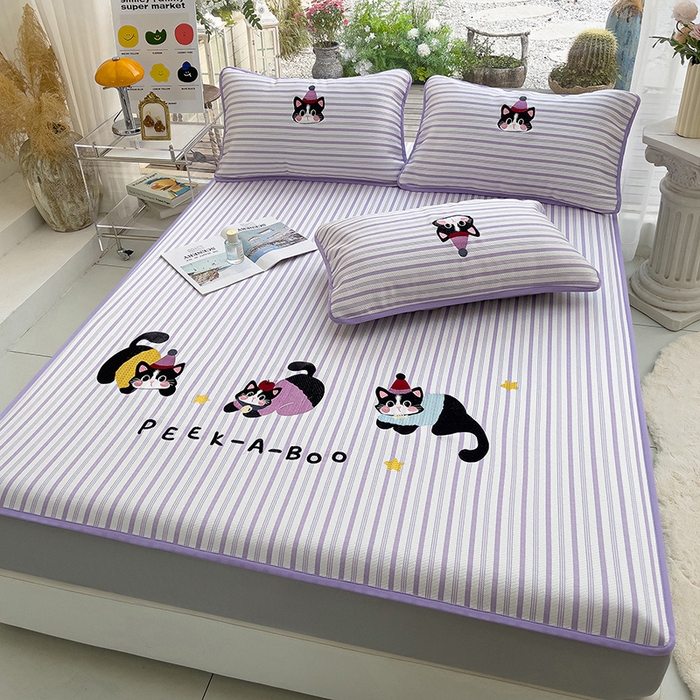 91家纺网 家纺一手货源 找家纺 （总）炫拼家纺 2026新款A类凉豆豆提花条纹卡通刺绣床笠席