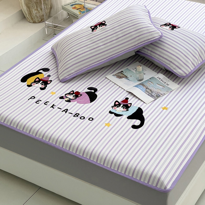 91家纺网 家纺一手货源 找家纺 （总）炫拼家纺 2026新款A类凉豆豆提花条纹卡通刺绣床笠席