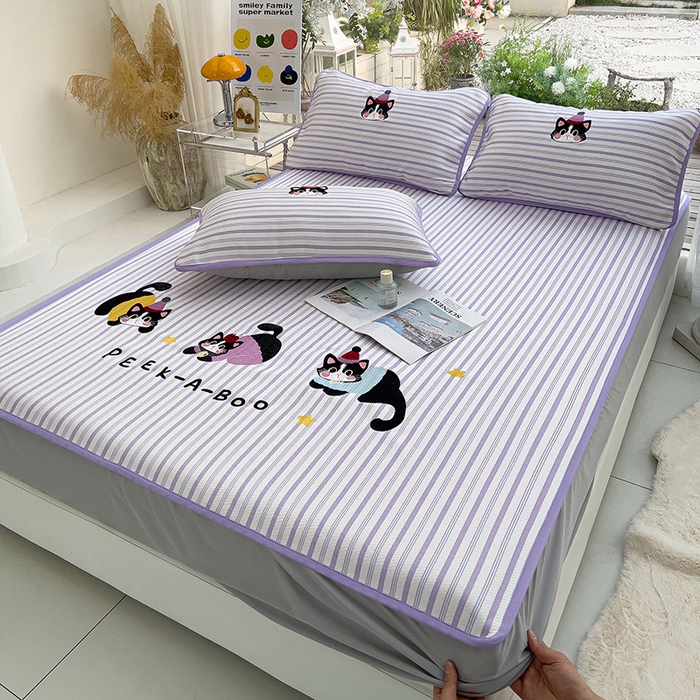 91家纺网 家纺一手货源 找家纺 （总）炫拼家纺 2026新款A类凉豆豆提花条纹卡通刺绣床笠席