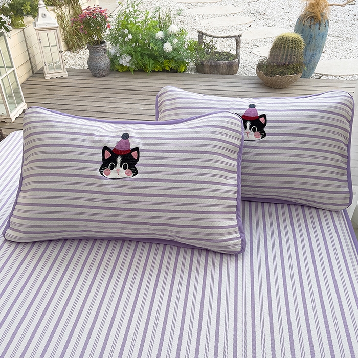 91家纺网 家纺一手货源 找家纺 （总）炫拼家纺 2026新款A类凉豆豆提花条纹卡通刺绣床笠席