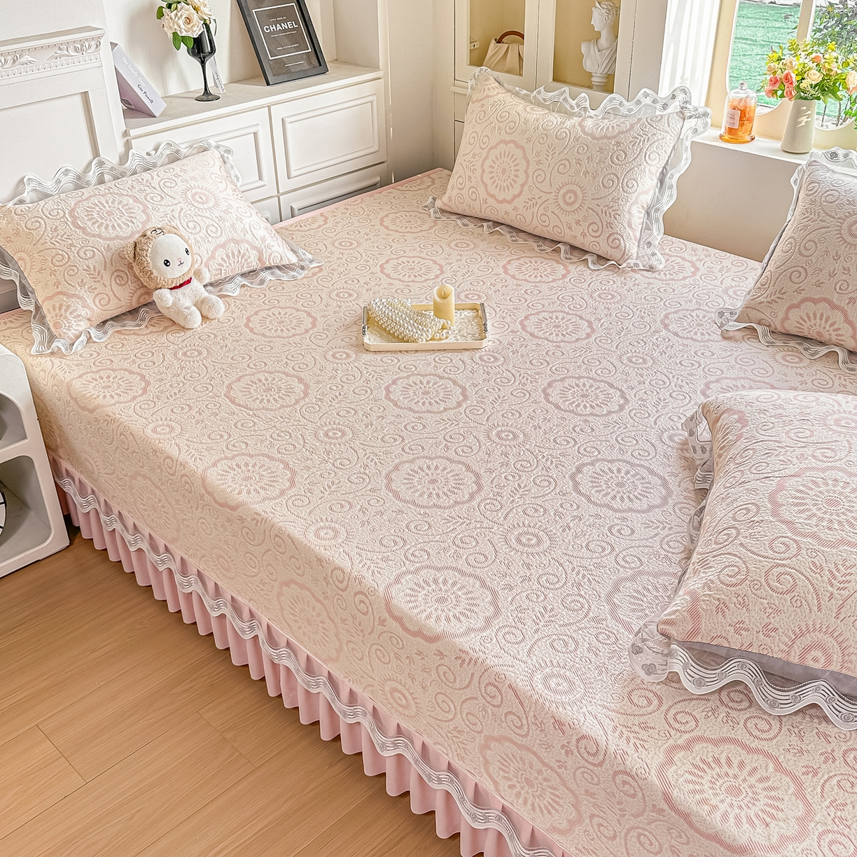 91家纺网 家纺一手货源 找家纺 手艺人家纺 2026可定制炕盖榻榻米床盖大炕床单通用豆豆冰丝凉席榻榻米东北土炕（含买家秀） 冰爽圆梦粉