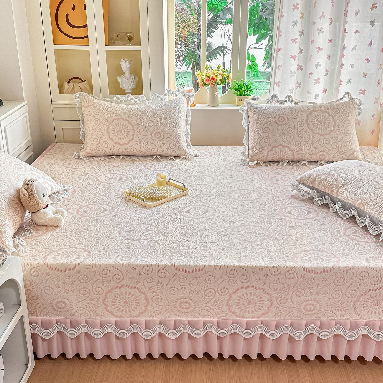 91家纺网 家纺一手货源 找家纺 手艺人家纺 2026可定制炕盖榻榻米床盖大炕床单通用豆豆冰丝凉席榻榻米东北土炕（含买家秀） 冰爽圆梦粉