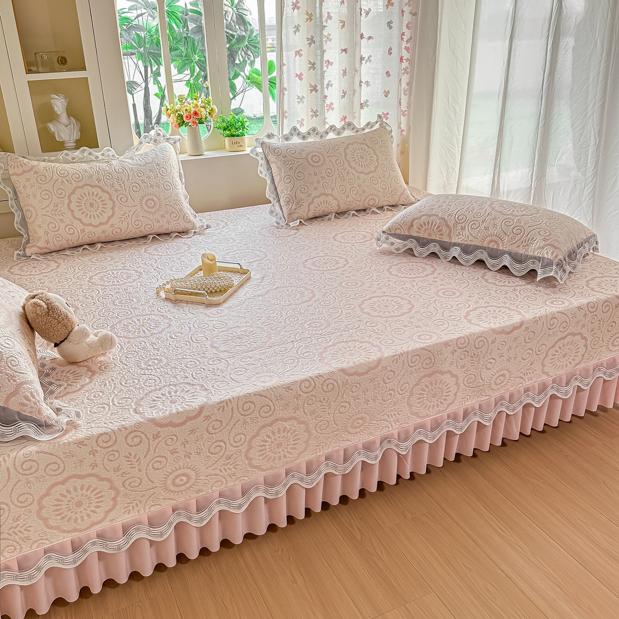 91家纺网 家纺一手货源 找家纺 手艺人家纺 2026可定制炕盖榻榻米床盖大炕床单通用豆豆冰丝凉席榻榻米东北土炕（含买家秀） 冰爽圆梦粉