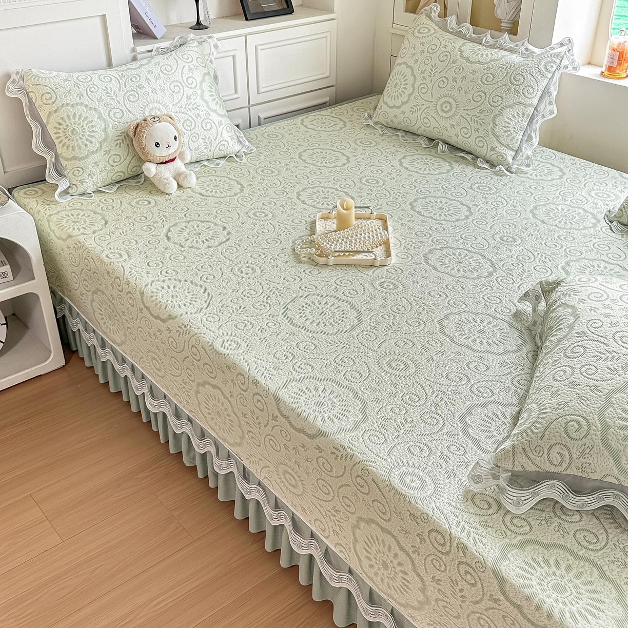 91家纺网 家纺一手货源 找家纺 手艺人家纺 2026可定制炕盖榻榻米床盖大炕床单通用豆豆冰丝凉席榻榻米东北土炕（含买家秀） 冰爽圆梦绿