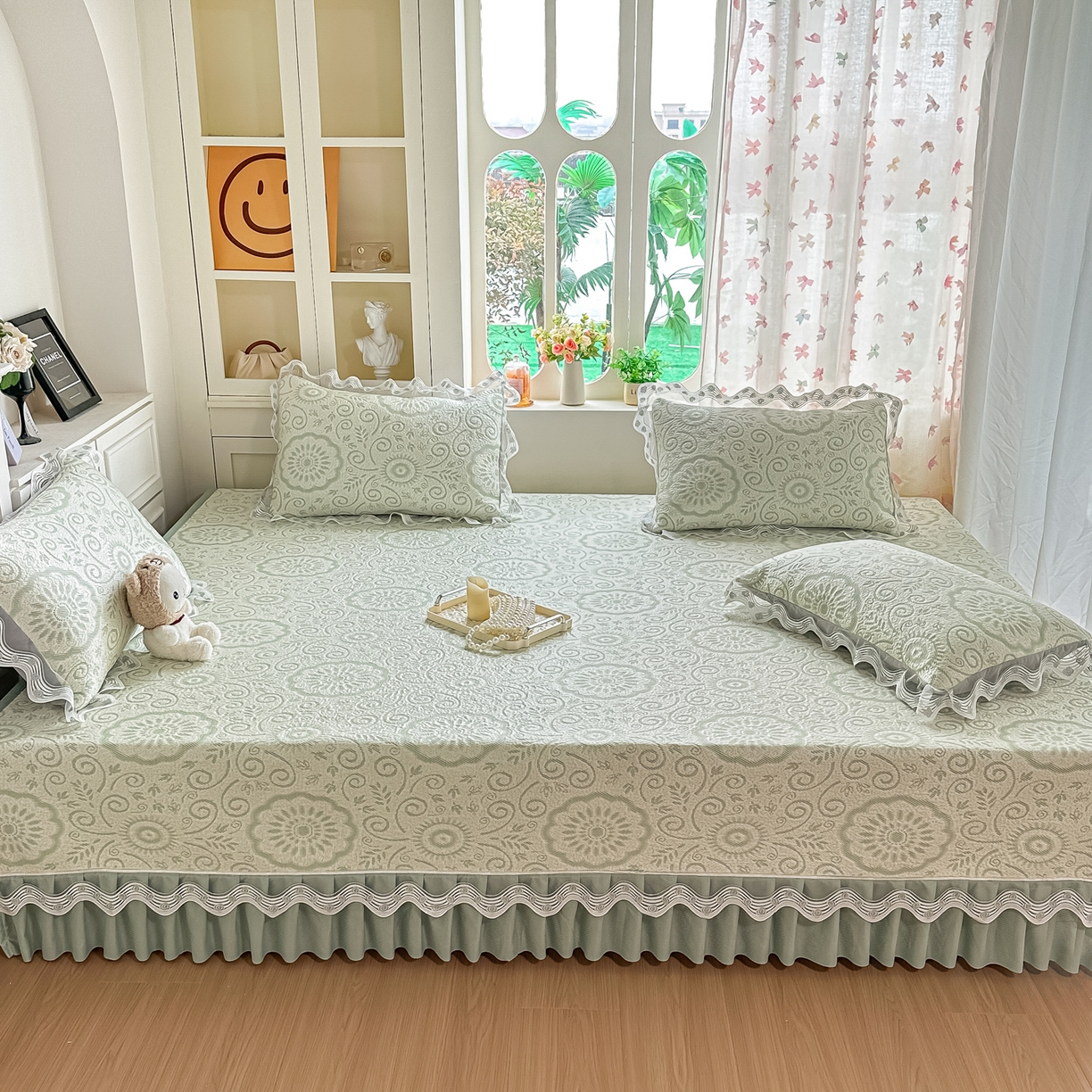 91家纺网 家纺一手货源 找家纺 手艺人家纺 2026可定制炕盖榻榻米床盖大炕床单通用豆豆冰丝凉席榻榻米东北土炕（含买家秀） 冰爽圆梦绿