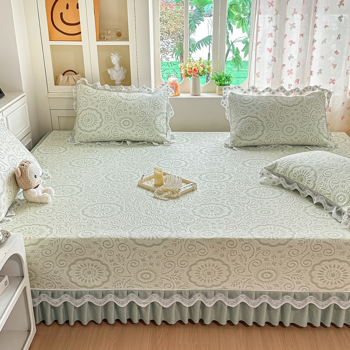 91家纺网 家纺一手货源 找家纺 手艺人家纺 2026可定制炕盖榻榻米床盖大炕床单通用豆豆冰丝凉席榻榻米东北土炕（含买家秀） 冰爽圆梦绿