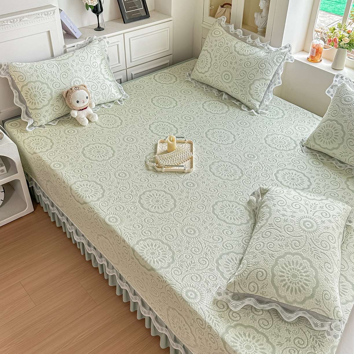 91家纺网 家纺一手货源 找家纺 手艺人家纺 2026可定制炕盖榻榻米床盖大炕床单通用豆豆冰丝凉席榻榻米东北土炕（含买家秀） 冰爽圆梦绿