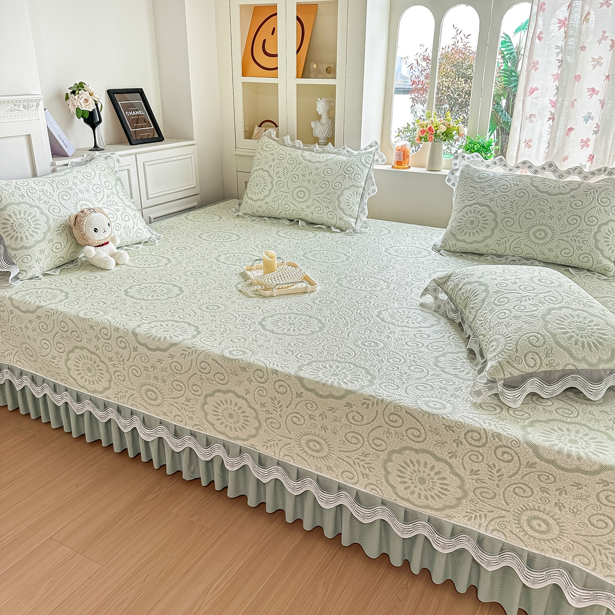 91家纺网 家纺一手货源 找家纺 手艺人家纺 2026可定制炕盖榻榻米床盖大炕床单通用豆豆冰丝凉席榻榻米东北土炕（含买家秀） 冰爽圆梦绿