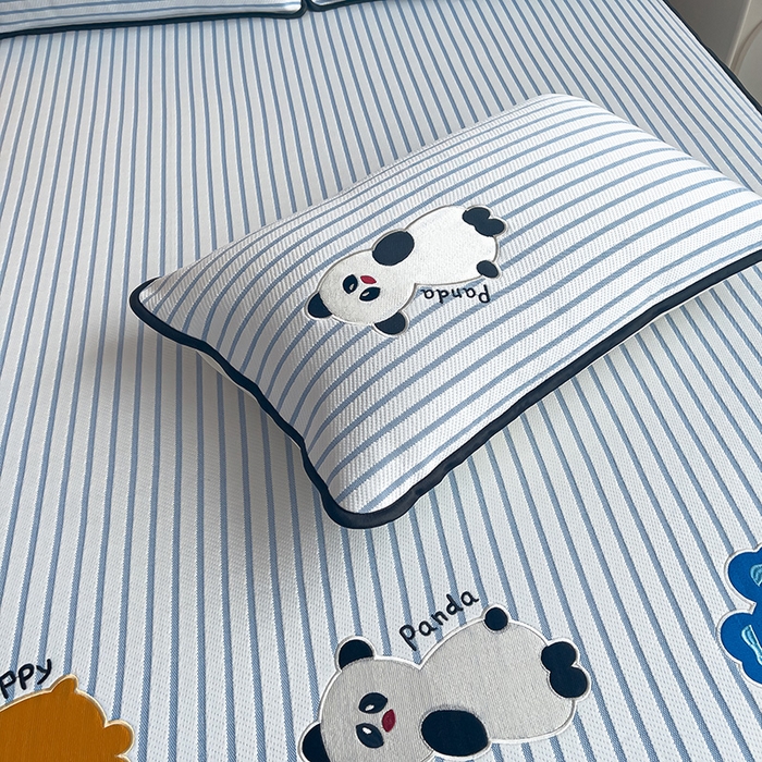 91家纺网 家纺一手货源 找家纺 炫拼家纺 2026新款A类凉豆豆提花条纹卡通刺绣床笠席 条纹-趴趴睡