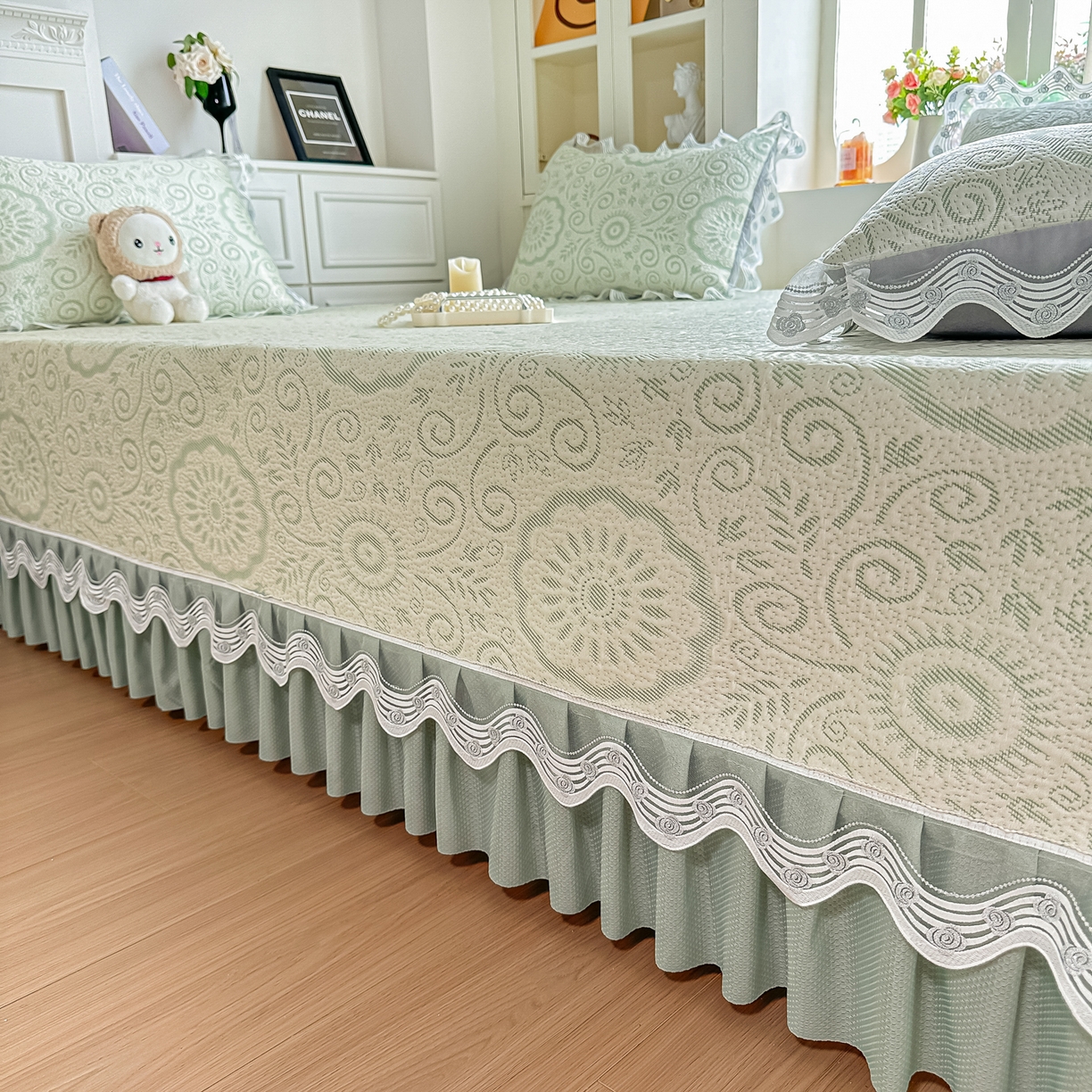 91家纺网 家纺一手货源 找家纺 手艺人家纺 2026可定制炕盖榻榻米床盖大炕床单通用豆豆冰丝凉席榻榻米东北土炕（含买家秀） 冰爽圆梦绿