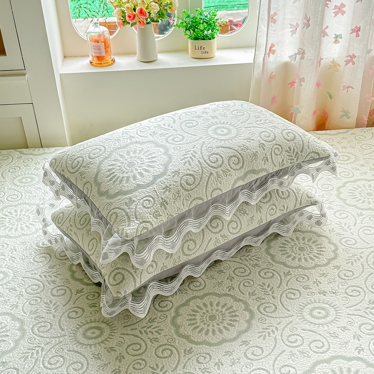 91家纺网 家纺一手货源 找家纺 手艺人家纺 2026可定制炕盖榻榻米床盖大炕床单通用豆豆冰丝凉席榻榻米东北土炕（含买家秀） 冰爽圆梦绿