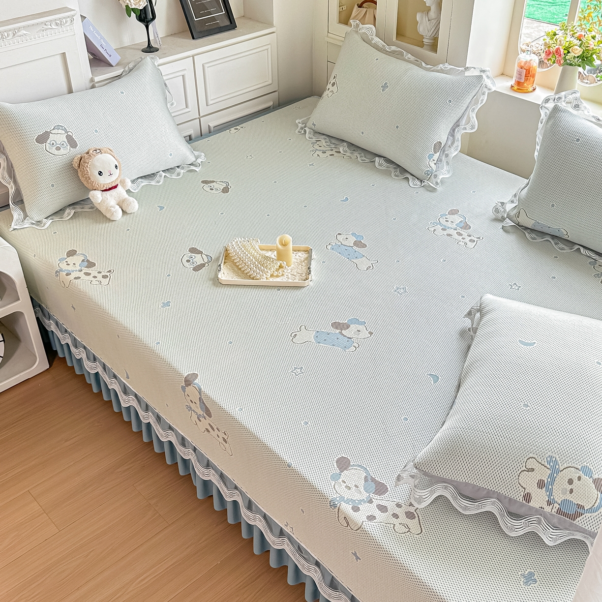 91家纺网 家纺一手货源 找家纺 手艺人家纺 2026可定制炕盖榻榻米床盖大炕床单通用豆豆冰丝凉席榻榻米东北土炕（含买家秀） 清爽福狗蓝