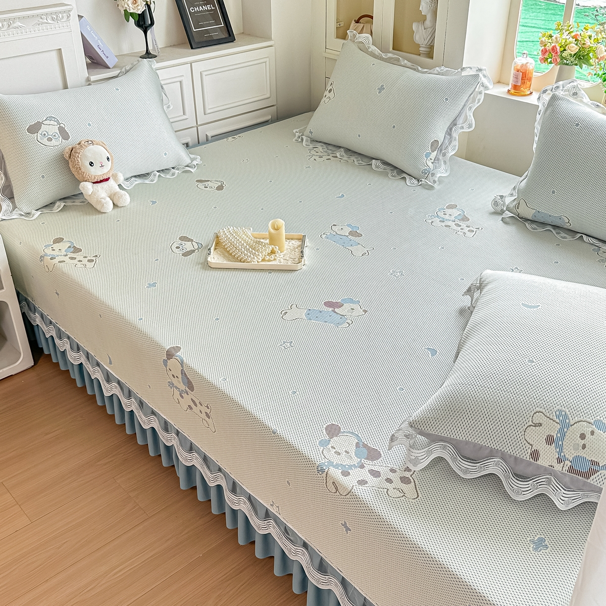 91家纺网 家纺一手货源 找家纺 手艺人家纺 2026可定制炕盖榻榻米床盖大炕床单通用豆豆冰丝凉席榻榻米东北土炕（含买家秀） 清爽福狗蓝