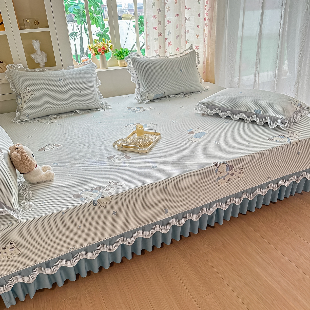 91家纺网 家纺一手货源 找家纺 手艺人家纺 2026可定制炕盖榻榻米床盖大炕床单通用豆豆冰丝凉席榻榻米东北土炕（含买家秀） 清爽福狗蓝