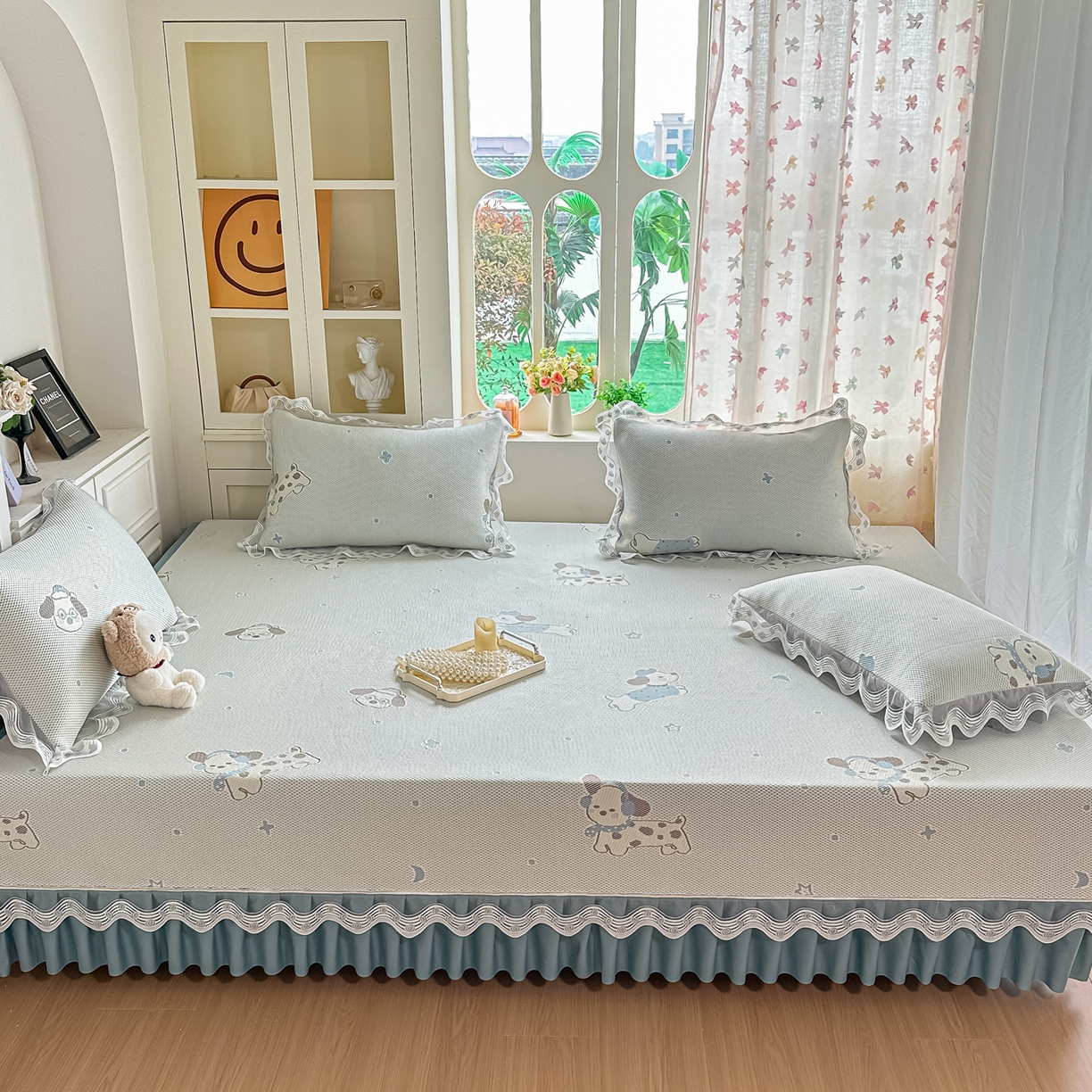 91家纺网 家纺一手货源 找家纺 手艺人家纺 2026可定制炕盖榻榻米床盖大炕床单通用豆豆冰丝凉席榻榻米东北土炕（含买家秀） 清爽福狗蓝