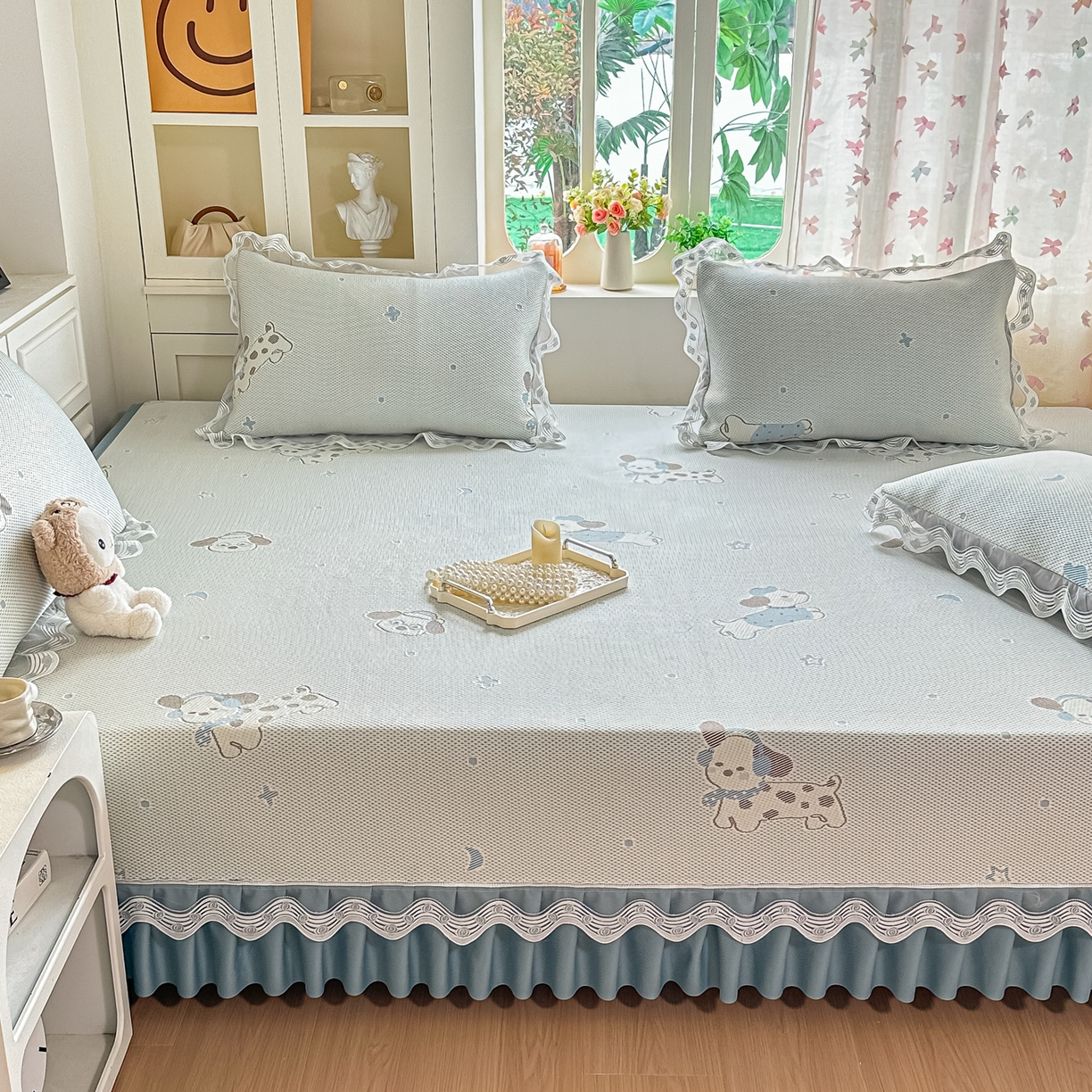 91家纺网 家纺一手货源 找家纺 手艺人家纺 2026可定制炕盖榻榻米床盖大炕床单通用豆豆冰丝凉席榻榻米东北土炕（含买家秀） 清爽福狗蓝