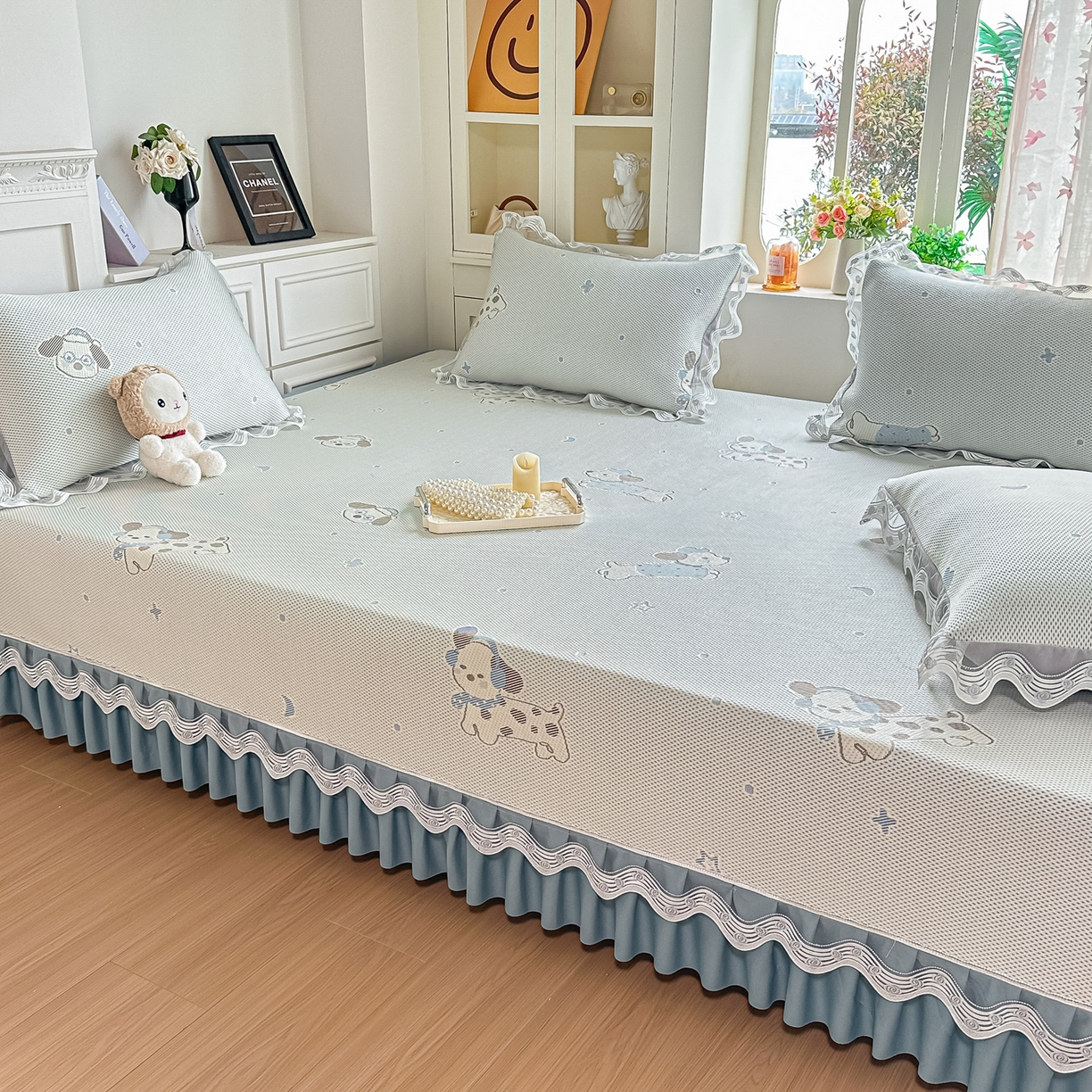 91家纺网 家纺一手货源 找家纺 手艺人家纺 2026可定制炕盖榻榻米床盖大炕床单通用豆豆冰丝凉席榻榻米东北土炕（含买家秀） 清爽福狗蓝