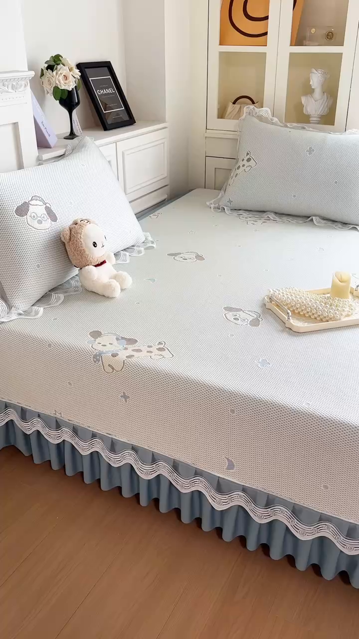 91家纺网 家纺一手货源 找家纺 手艺人家纺 2026可定制炕盖榻榻米床盖大炕床单通用豆豆冰丝凉席榻榻米东北土炕（含买家秀） 清爽福狗蓝