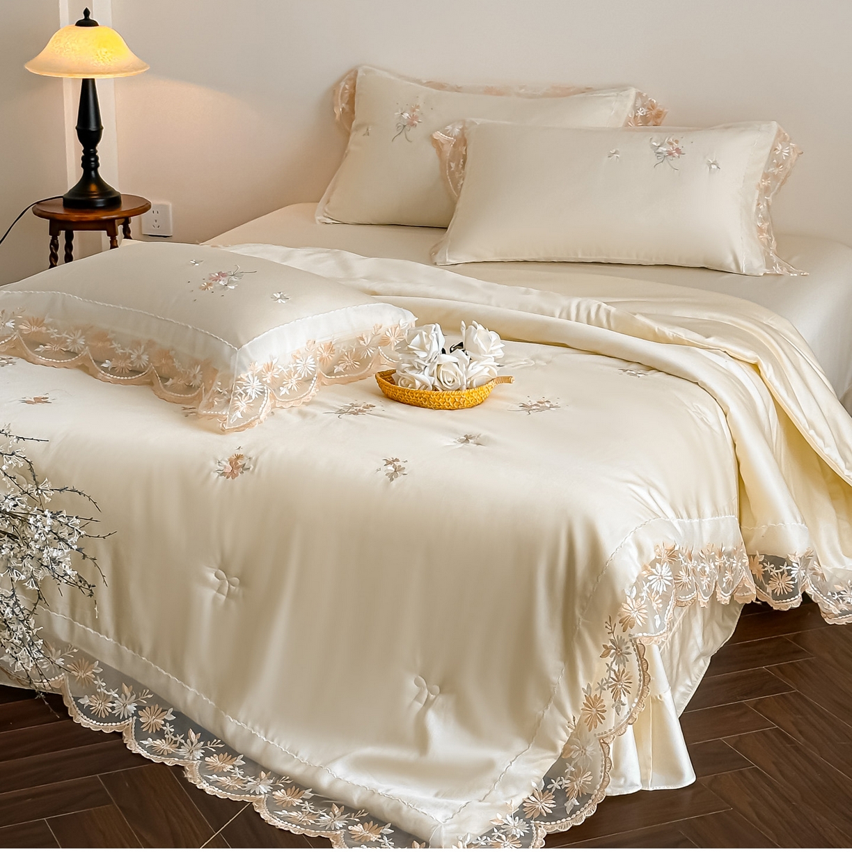 91家纺网 家纺一手货源 找家纺 爱家（原缔乐家纺） 2026新款天丝夏被四件套-轻梦 轻梦-奶昔白