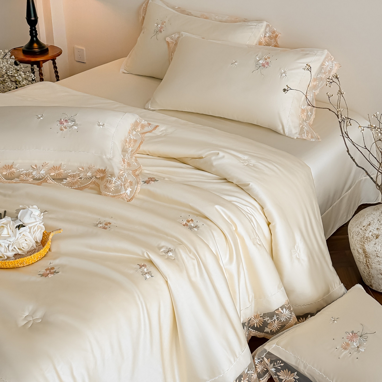 91家纺网 家纺一手货源 找家纺 爱家（原缔乐家纺） 2026新款天丝夏被四件套-轻梦 轻梦-奶昔白