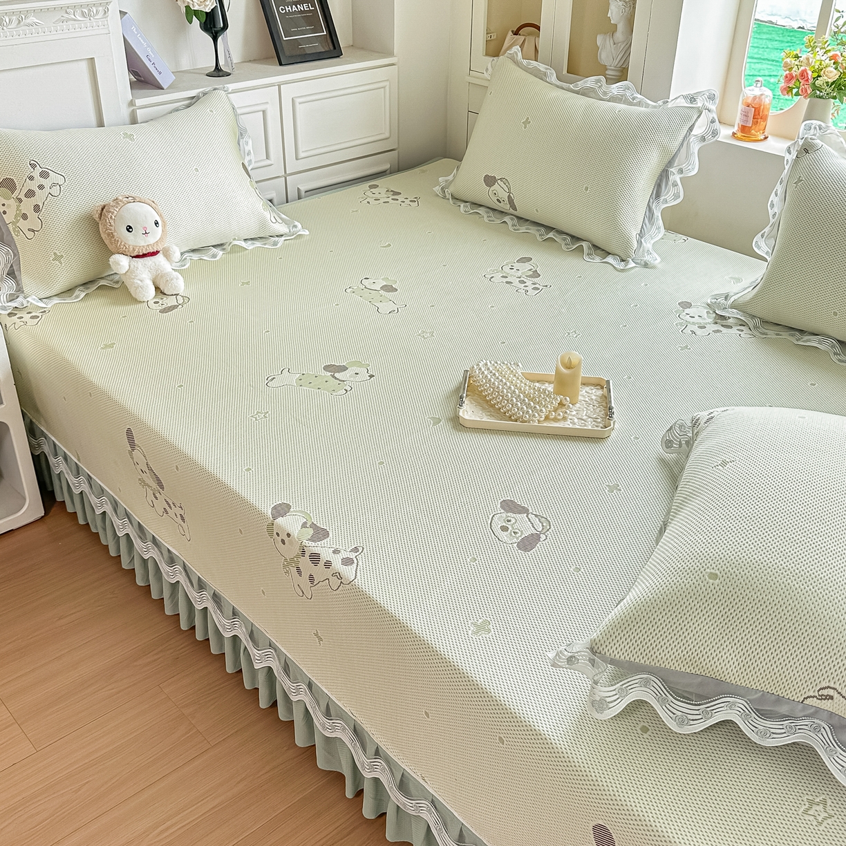 91家纺网 家纺一手货源 找家纺 手艺人家纺 2026可定制炕盖榻榻米床盖大炕床单通用豆豆冰丝凉席榻榻米东北土炕（含买家秀） 清爽福狗绿