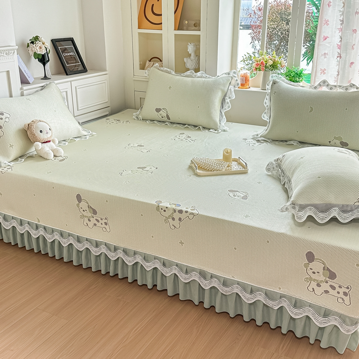 91家纺网 家纺一手货源 找家纺 手艺人家纺 2026可定制炕盖榻榻米床盖大炕床单通用豆豆冰丝凉席榻榻米东北土炕（含买家秀） 清爽福狗绿