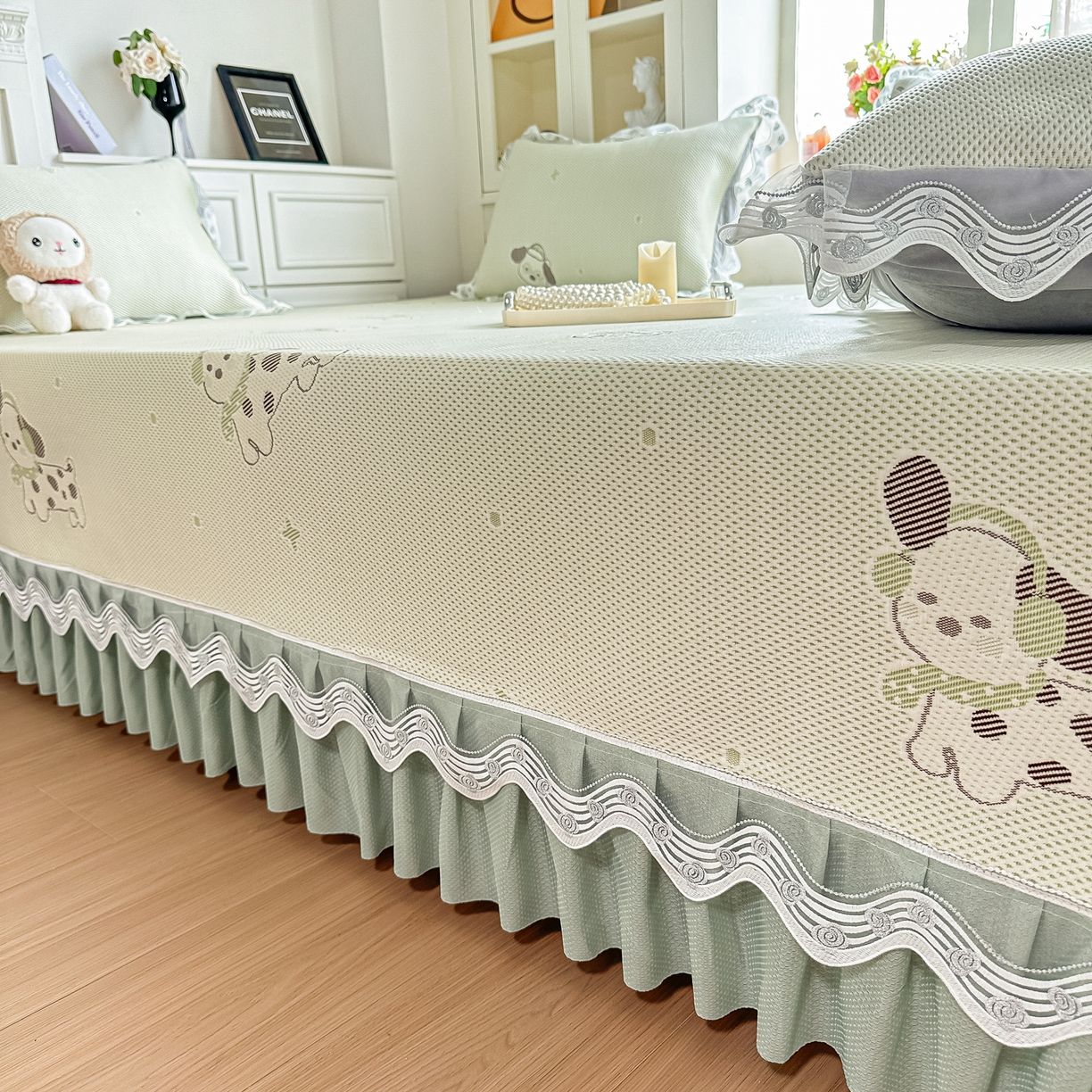 91家纺网 家纺一手货源 找家纺 手艺人家纺 2026可定制炕盖榻榻米床盖大炕床单通用豆豆冰丝凉席榻榻米东北土炕（含买家秀） 清爽福狗绿