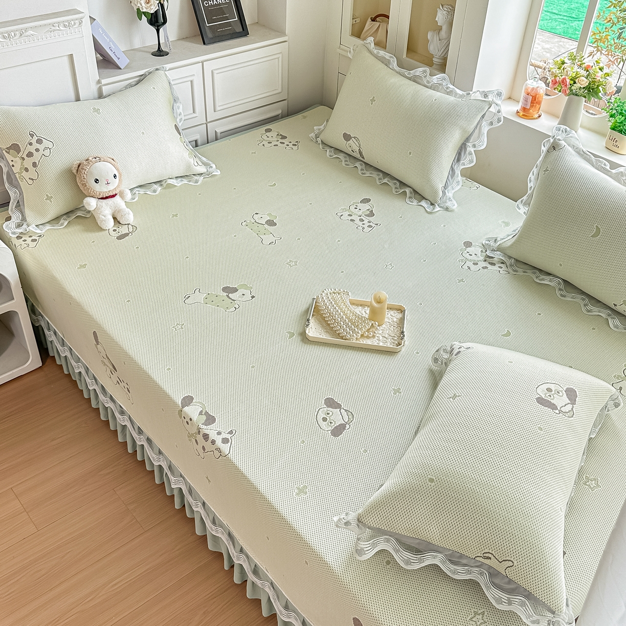 91家纺网 家纺一手货源 找家纺 手艺人家纺 2026可定制炕盖榻榻米床盖大炕床单通用豆豆冰丝凉席榻榻米东北土炕（含买家秀） 清爽福狗绿