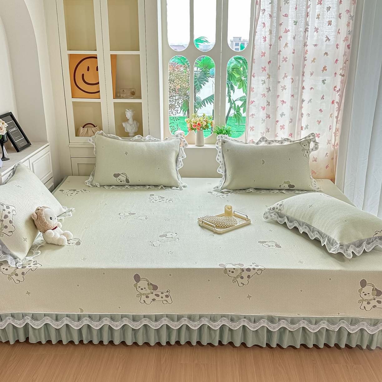 91家纺网 家纺一手货源 找家纺 手艺人家纺 2026可定制炕盖榻榻米床盖大炕床单通用豆豆冰丝凉席榻榻米东北土炕（含买家秀） 清爽福狗绿