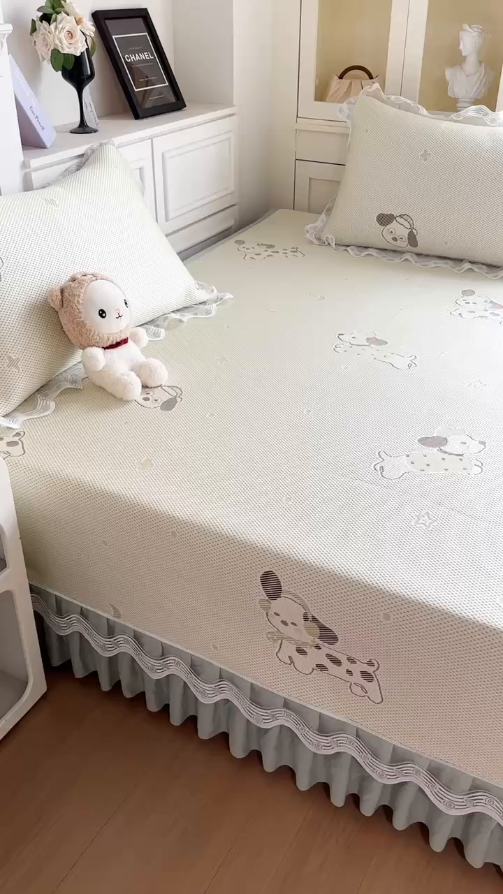 91家纺网 家纺一手货源 找家纺 手艺人家纺 2026可定制炕盖榻榻米床盖大炕床单通用豆豆冰丝凉席榻榻米东北土炕（含买家秀） 清爽福狗绿