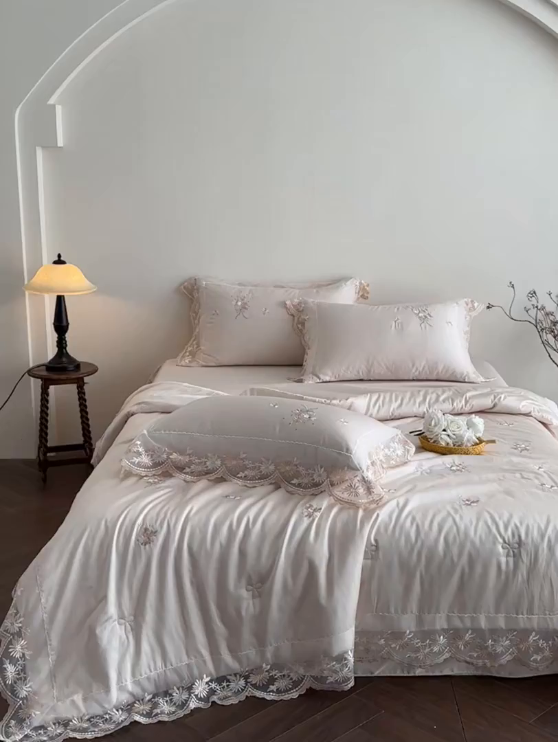 91家纺网 家纺一手货源 找家纺 爱家（原缔乐家纺） 2026新款天丝夏被四件套-轻梦 婉栀-公主粉