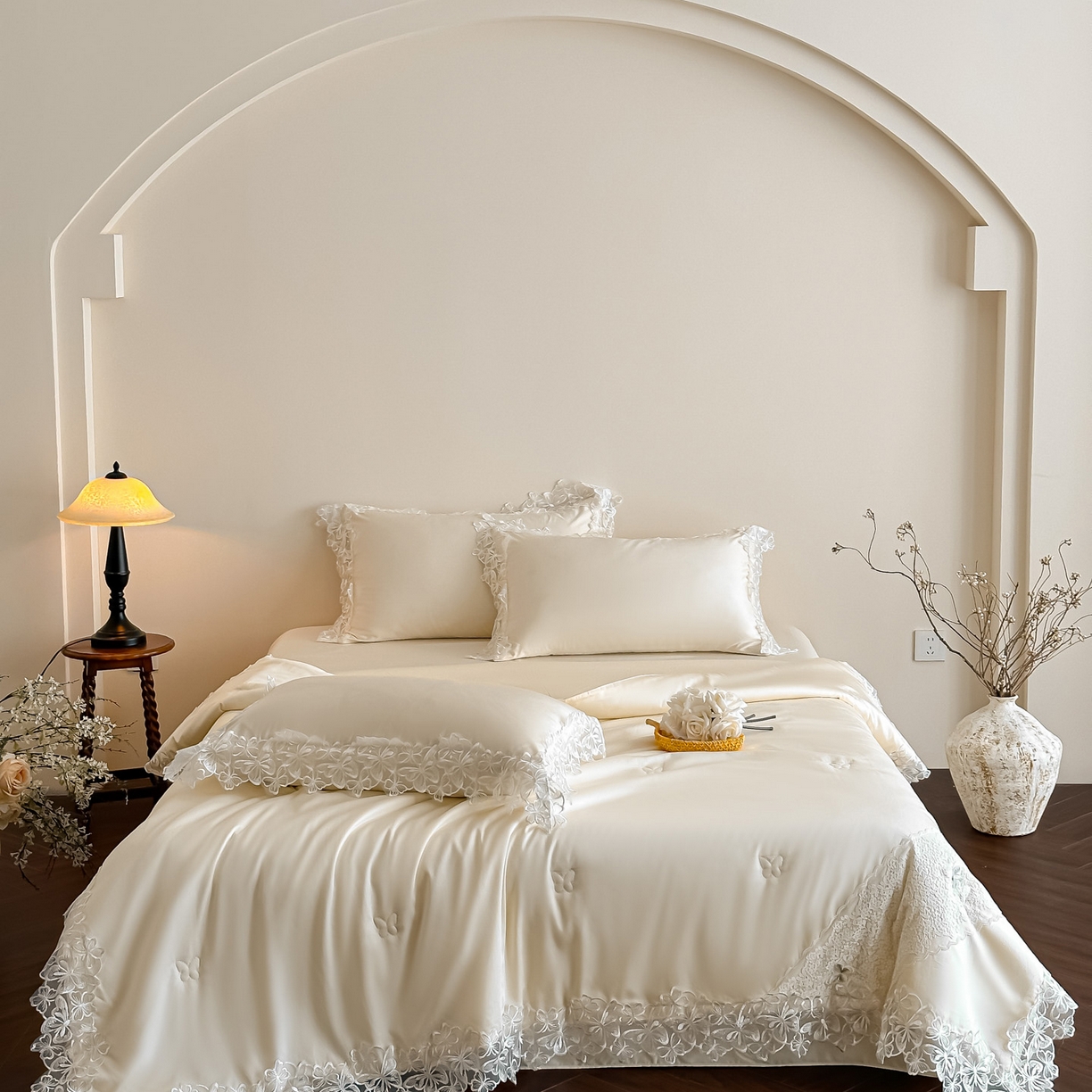 91家纺网 家纺一手货源 找家纺 爱家（原缔乐家纺） 2026新款天丝夏被四件套-轻梦 婉栀-奶昔白