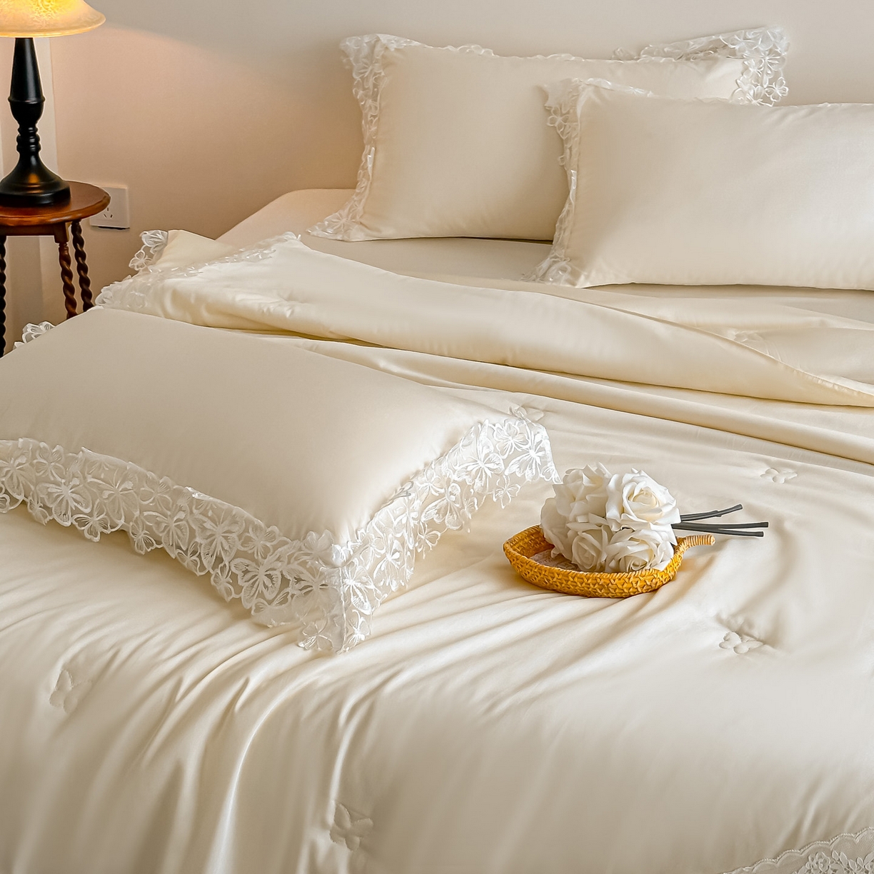 91家纺网 家纺一手货源 找家纺 爱家（原缔乐家纺） 2026新款天丝夏被四件套-轻梦 婉栀-奶昔白