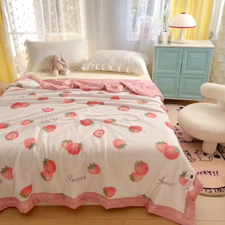 91家纺网 家纺一手货源 找家纺 花满路 2026新款氨凉感丝夏被 草莓多多