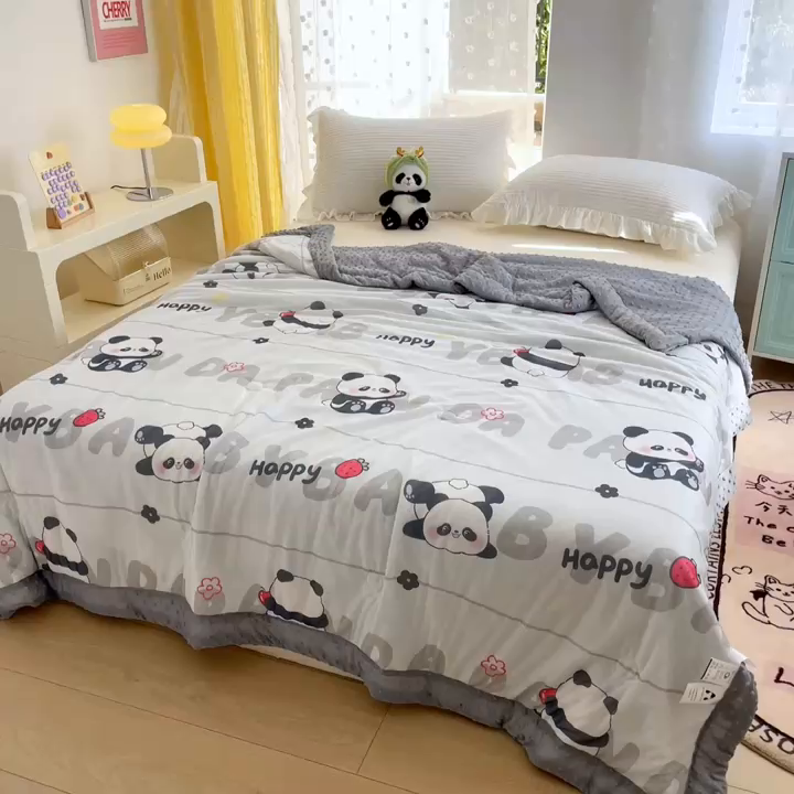 91家纺网 家纺一手货源 找家纺 花满路 2026新款氨凉感丝夏被 小熊猫