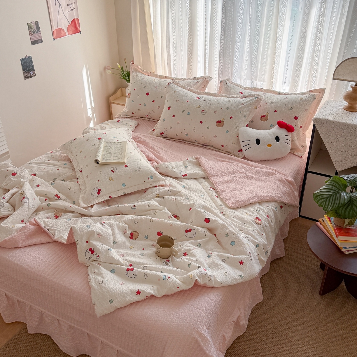 91家纺网 家纺一手货源 找家纺 梵希雅 2026新款云感泡芙棉泡芙纱床盖夏被四件套 星芒凯蒂